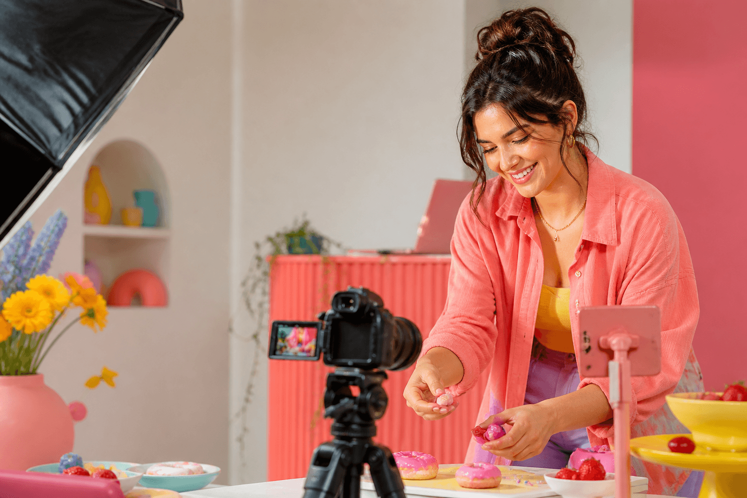 Adult creator working in a bright production studio